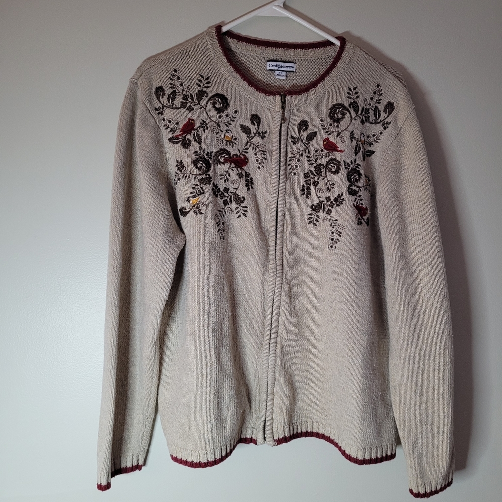 Women's Croft & Barrow 1x Full Zip Embroidered Sweater Cardinals Ugly Christmas